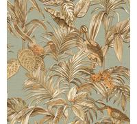 Design ID Did Bird Of Paradise Aqua & Gold Wallpaper