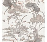Design Id Grey Lotus Pond Wallpaper Crane Lily Pads Textured Paste The Wall
