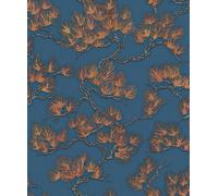 Design ID Wall Fabric Oriental Pine Blue/copper Wallpaper