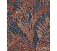 Design ID Wallpaper GR322109 Grace Tropical Palm Leaf Blue & Copper
