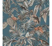 Design ID Wallstitch Bird of Paradise Wallpaper - Tropical Palm (Blue/Green)