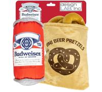 design LAB, Inc. Budweiser Beer Dog Toy | Suds & Snack Pack Dog Toy Bundle | Budweiser Beer Can Toy & Nesting Pretzel for Dogs | Interactive Squeaky Toys for Chewing, Fetch, and Fun