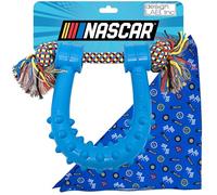 design LAB, Inc. NASCAR Official Merchandise | Spikey Rubber Chew Toy with Rope Tug & Bandana for Dogs| Interactive Dog Toys for Chewing, Tugging & Play | Official NASCAR Pet to and Accessory Bundle