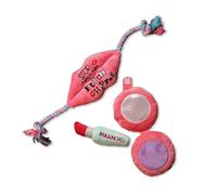 design LAB, Inc. Official Mean Girls Merchandise | Variety 3-Pack Indoor Toy Bundle for Dogs | Makeup Set with Plush Squeaky Lipstick, Stuffed Lips, and Soft Plushy Compact Mirror