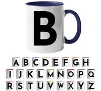 Design Letters Coffee Cup - Available in A-Z | Initial Mug with Alphabet | Ceramic Coffee Mugs for Women, Men | Letter B Mug | Blue