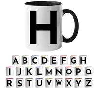 Design Letters Coffee Cup - Available in A-Z | Initial Mug with Alphabet | Ceramic Coffee Mugs for Women, Men | Letter H Mug | Black