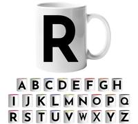 Design Letters Coffee Cup - Available in A-Z | Initial Mug with Alphabet | Ceramic Coffee Mugs for Women, Men | Letter R Mug | White