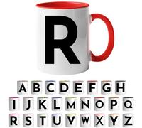 Design Letters Coffee Cup - Available in A-Z | Initial Mug with Alphabet | Ceramic Coffee Mugs for Women, Men | Letter R Mug | Red