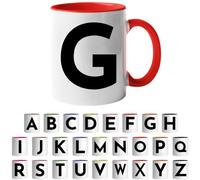 Design Letters Coffee Cup - Available in A-Z | Initial Mug with Alphabet | Ceramic Coffee Mugs for Women, Men | Letter G Mug | Red