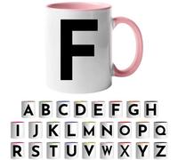 Design Letters Coffee Cup - Available in A-Z | Initial Mug with Alphabet | Ceramic Coffee Mugs for Women, Men | Letter F Mug | Pink