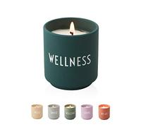 Design Letters Scented Candle Small Wellness DGreen - Calm scent of spring flowers, wood & notes of fruit, 100% soy wax, 51 hours burning time, recyclable porcelain cup, Gift for Her Mum or Girlfriend