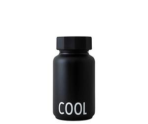 Design Letters Thermo bottle/Insulated bottle, HOT & COOL, Small (Black) - BPA-free double walled vacuum, stainless steel, Pure Nordic Design, Great for use on the go, 330 ml, Leak-proof, light, 204 g