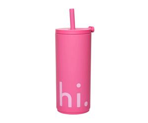 Design Letters Travel Life thermos with straw 50 cl Hi-cherry pink