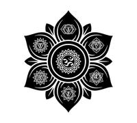 Design of Lotus Flower with Chakras Symbol Wall Decals Paster Paper 42x48.4cm Art Mural Painting Black