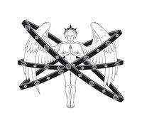 Design of Praying Angel with Hoops Angelic Throne of Catholic Religion Archangel with Halo Fine Carving Stickers 41x49.4cm Art Decoration Black