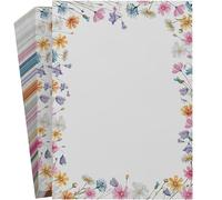 Design Paper DIN A4 "Flower Meadow" - Colourful Wildflowers in Watercolour Style - 100 Sheets 90 g Writing Paper - Floral Design Paper for Letters, Invitations & Personal Correspondence