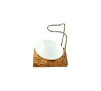 DESIGN PLUS Shaving Brush Stand With Olive Wood Handle And Porcelain Bowl 10 cm