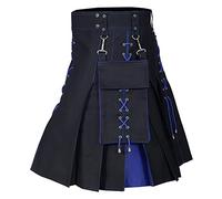 Design Sense Fashion Trend Scottish Holiday Dress Multicoloured Medieval Pleated Skirt Elegant Women's Trousers, blue, XXL