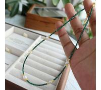 Design Simple Natural Lapis Lazuli Malachite Freshwater Petal Pearl Necklace Extremely Thin Layered Clavicle Chain Necklace - Malachite Freshwater Pearl