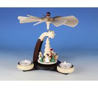 Design tealight pyramid dark brown / natural "Santa Claus with 2 white angels