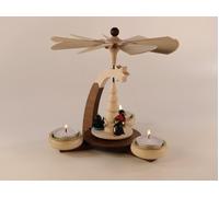 Design-Teelichtpyramide Brown/Natural + Spouts Natural With Penguin,Height 19cm