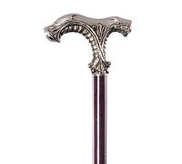 Design Toscano Classic Ornate Walking Stick, 89 cm, Pewter Handle and Hardwood Cane, Silver