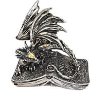 Design Toscano Pendragon Guarding the Codex Dragon Statue, Polyresin, Silver Chrome, 15 cm