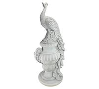 Design Toscano Staverden Castle Peacock on an Urn Garden Statue, 86.5 cm, Polyresin, Antique Stone, White