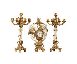 Design Toscano The Cherub's Harvest Clock and Candelabra Ensemble, 47 cm, Complete Set of 3 Pcs, Polyresin, Gold and Ivory