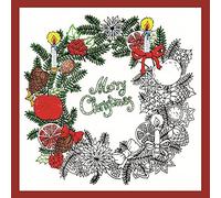 Design Works Crafts Zenbroidery Printed Fabric Pack-Christmas Wreath, Cotton, Multi-Colour, 25.5 x 25.5 x 0.1 cm