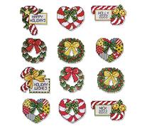 Design Works Cross Stitch Ornament Kit, Christmas Wreaths, Canvas Cotton, Multicolor, 1