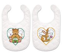Design Works Stamped Bib Cross Stitch Kit 9"X14" 2/Pkg-Animal Hearts