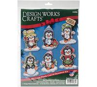 Design Works Tobin Penguin PC Ornaments, Canvas,Cotton,Plastic, 3.5" 14 Count Set of 6
