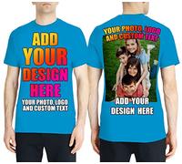 Design Your Own Custom 2 Sided Front and Back Printed Men’s T Shirt Add Image Text or Photo (M Blue Multi Color)