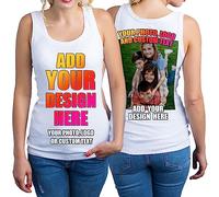 Design Your Own Custom 2 Sided Front and Back Printed Women’s Tank Top Add Image Text or Photo (L White Multi Color)