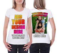 Design Your Own Custom 2 Sided Front and Back Printed Womens T Shirt Add Image Text or Photo (L White Multi Color)