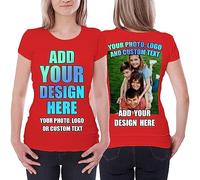 Design Your Own Custom 2 Sided Front and Back Printed Womens T Shirt Add Image Text or Photo (M Red Multi Color)