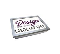 Design Your Own Extra Large Lap Tray. 49.8cm | Handmade Wooden Frame | Beanbag Cushioned Bottom | Computers, Laptops, Meals, Food, Crafting, TV, Dinner, Serving (Silver Frame with Grey Cushion Base)