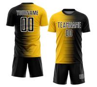 Design Your Own Football Shirts Yellow and Black, Customised Soccer Team Jerseys Printed Number Logo Name Patch, Personalised Sports Training Top and Shorts Set for Women Men Boys Girls Youth Adult