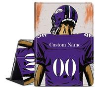 Design Your Own Name & Number Tablet Case for iPad Pro 12.9 Inch 6th/5th/4th/3rd Generation (2022/2021/2020/2018), Customized Football Players Case for Women Men, Slim Folding Stand Cover, Purple