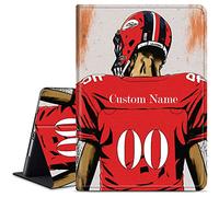 Design Your Own Name & Number Tablet Case for iPad Pro 12.9 Inch 6th/5th/4th/3rd Generation (2022/2021/2020/2018), Customized Football Players Case for Women Men, Slim Folding Stand Cover, Red