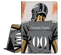 Design Your Own Name & Number Tablet Case for iPad Pro 12.9 Inch 6th/5th/4th/3rd Generation (2022/2021/2020/2018), Customized Football Players Case for Women Men, Slim Folding Stand Cover, Grey