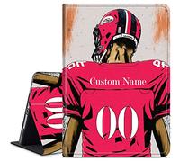 Design Your Own Name & Number Tablet Case for iPad Pro 12.9 Inch 6th/5th/4th/3rd Generation (2022/2021/2020/2018), Customized Football Players Case for Women Men, Slim Folding Stand Cover, Pink