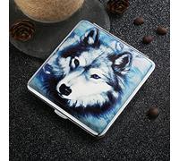 Design3 4 Dog PU Leather Cigarette Case Metal Wolf Cigarette Box Stainless Steel for 20 Cigarettes with Elastic Band, Cigarette Cases for Women Men Women Cigarette Case Man Women Case for Cigarettes