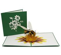 design3dkarten Bee Greeting Card 3D Folding, Laser Cut, Modern Floral Design, Ideal for Birthday, Unisex-Adults, 15 cm x 15 cm, 39 g