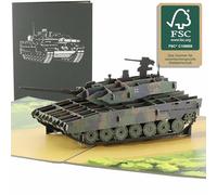 design3dkarten® Pop Up Card Tank in Leopard 2 Style - Original German Army Gift for Men and Soldiers or as a Tank Model for Military Fans Ideal as a Birthday Card or Money Gift