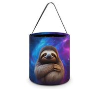 Design7 Cosmic Sloth Embrace Candy Bucket Tote Bag Multipurpose Portable Collapsible Reusable Goody Bucket with Handle for Birthday Or Holiday Party Favor