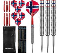 Designa D0739 Patriot | 22g Premium 90% Tungsten Straight Barrel National Flag Darts, Norway, Silver