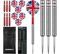 Designa D0748 Patriot | 24g Premium 90% Tungsten Straight Barrel National Flag Darts, Great Britain, Silver