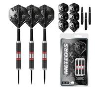 Designa D8650 Meteors | 44g Premium 90% Tungsten Heavy Barrel Steel Tip Dart Set With Ringed Grip Including Flights and Stems, M3, Black and Red